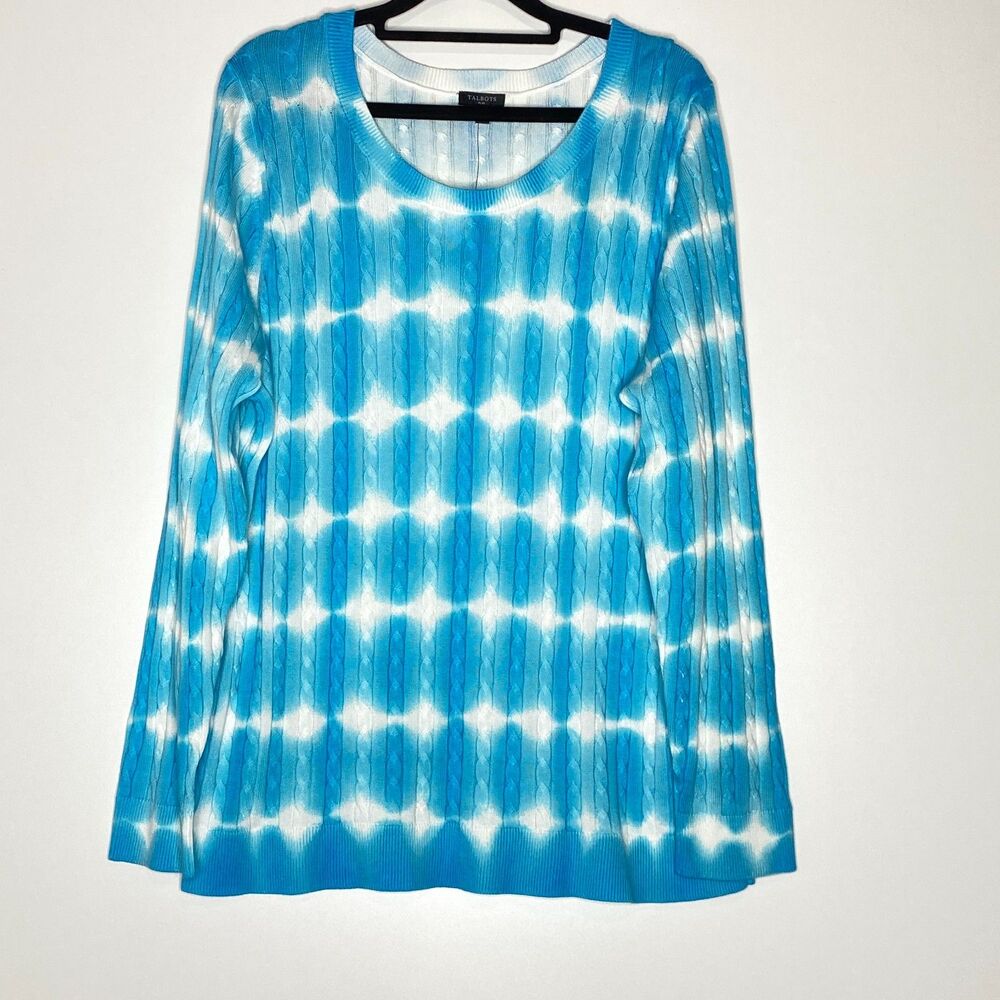 New Talbots Linear Tie Dye Cable Knit Crew Neck Sweater Women's Plus Size 1X - Picture 7 of 7